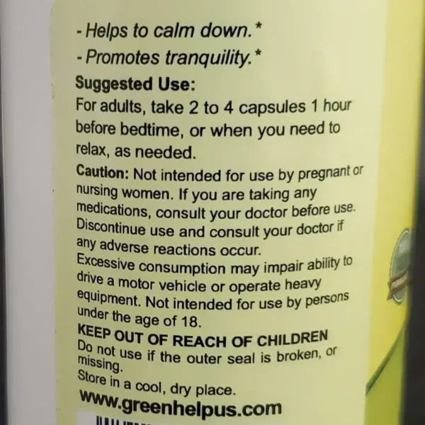 Green Help Calm Defense Capsules: Suggested Use Panel. Discover optimal dosage recommendations for effective wellness support.