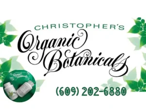 Christopher's Organic Botanicals Logo: Sweatshirt Featuring Capsules, Phone Number (609) 202-6880.