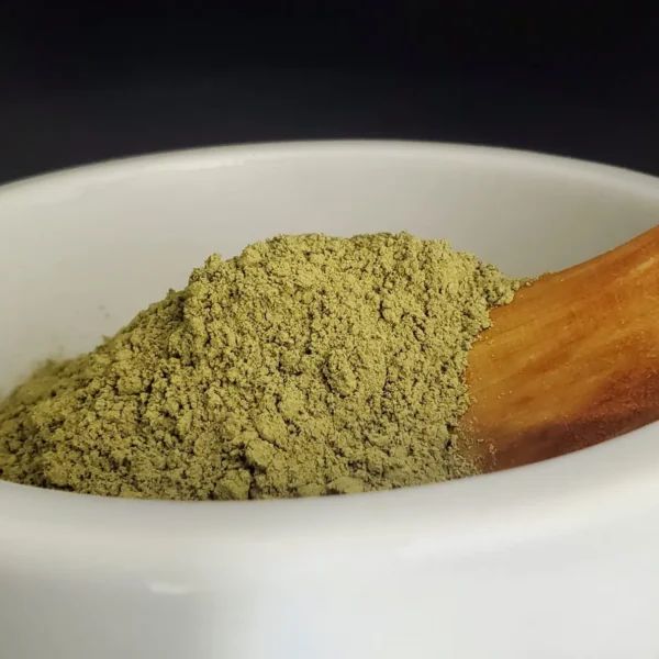 Green Indo kratom powder batch 15509 raw powder in bowl