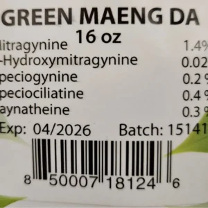Green Maeng Da kratom powder batch 151415 front of the package