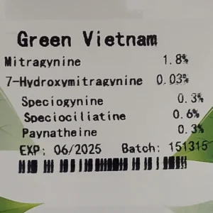 Green Vietnam kratom powder batch 151315 front of the package