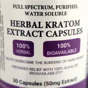 Herbal Kratom Extract Capsules 50 mgs front label of the bottle