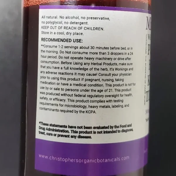 MitraTonic kratom tincture recommended serving size label