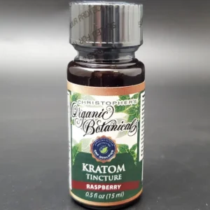 Raspberry Kratom Tincture front label with gmp logo