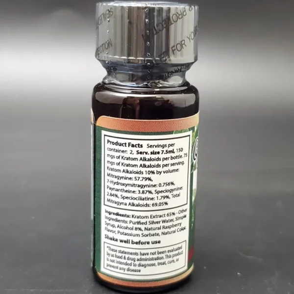 Raspberry Kratom Tincture product facts label with ingredients