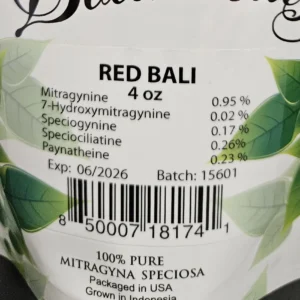 Red Bali kratom powder front of package batch 15601