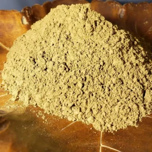 Red Thai Kratom Powder, Batch 150105, displayed showcasing the raw powder's vivid color and fine texture.