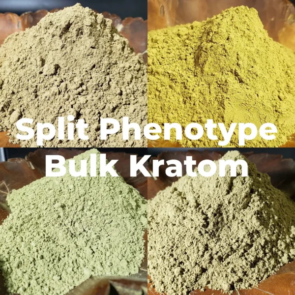 Image showing split kratom kilos divided into 4-9-oz packages, offering a 4-way split kilo of kratom. These split phenotype bulk kratom kilos are available for sale online.
