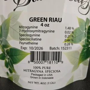 Green Riau 152311 package with kratom alkaloids