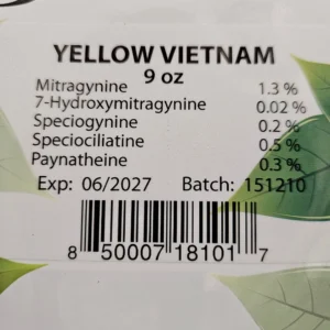 List of kratom alkaloids for Yellow Vietnam Batch 151210.