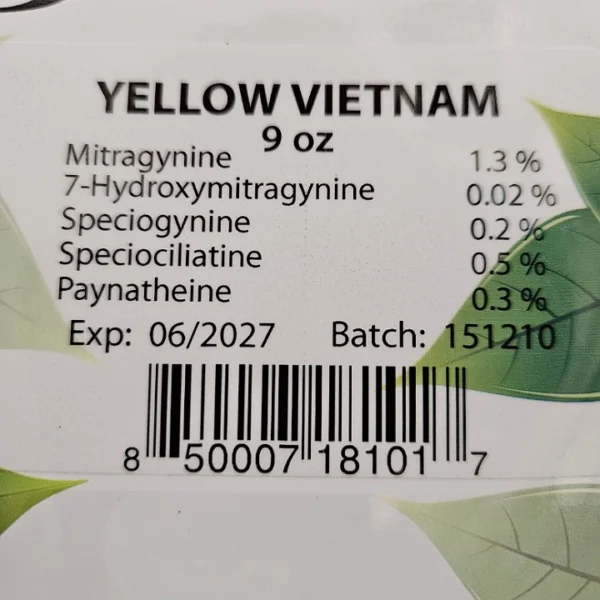 List of kratom alkaloids for Yellow Vietnam Batch 151210.