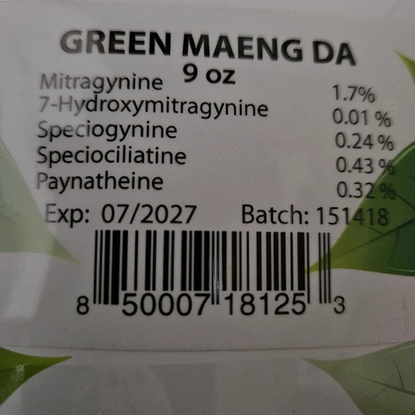 Green Maeng Da Kratom Batch 151418 Alkaloid Content Analysis