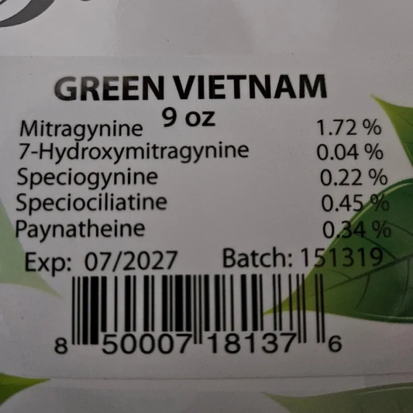 Green Vietnam Kratom Batch 151319 Alkaloid Content